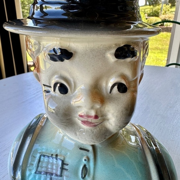 VINTAGE, AMERICAN BISQUE, CHALKBOARD HOBO, COOKIE JAR. USA MARK ON BACK. - Picture 13 of 14